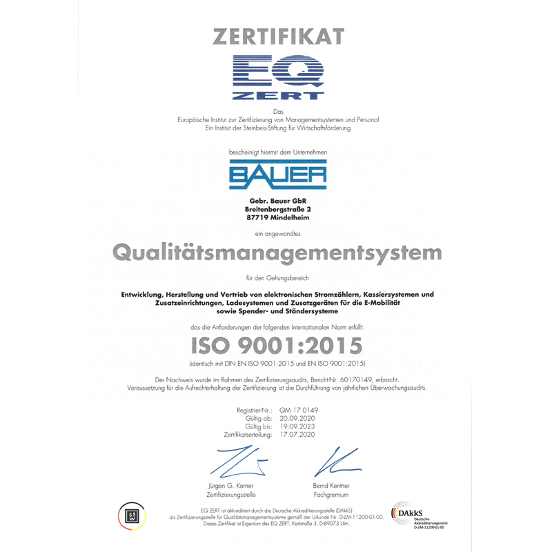 ISO 9001:2015 Zertifikat Bauer